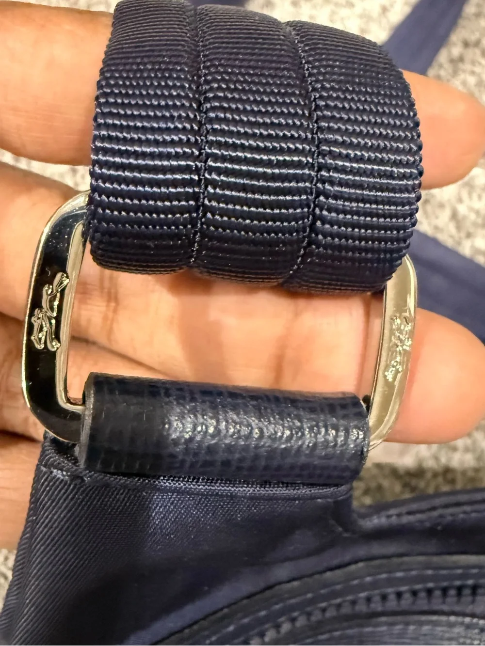 LONGCHAMP Le Pliage NEO Flat Nylon Adjust Crossbody Bag Navy BLUE Zip Close